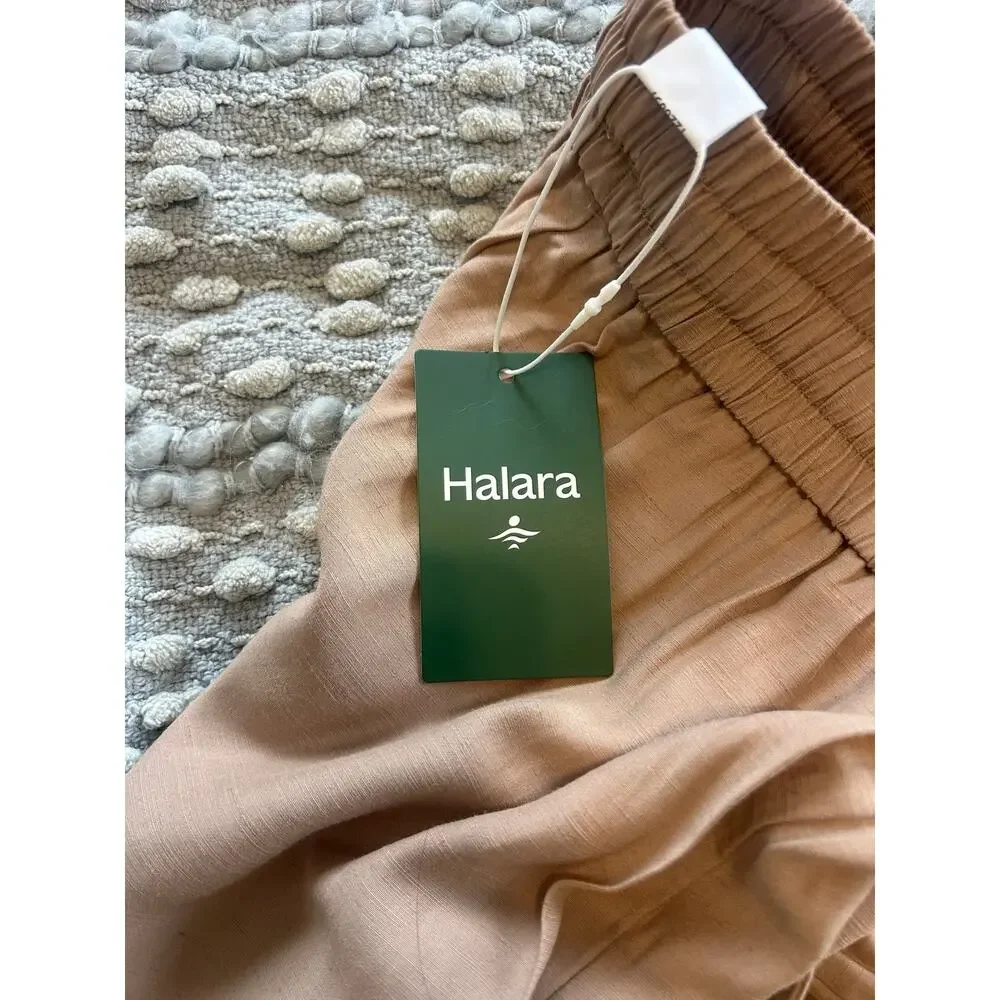 Halara Tan High Waisted Drawstring Wide Leg Baggy Linen Feel Pants Size XS